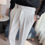 High Quality Business Casual Draped High-waist Trousers Men Solid Color Formal Pants Male Formal Office Social Suit Pants