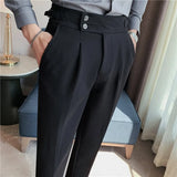 High Quality Business Casual Draped High-waist Trousers Men Solid Color Formal Pants Male Formal Office Social Suit Pants