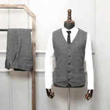 171.54  133.94Aidase Men's Tuxedo Double Breasted Tweed Suits Grey Wedding Groomsmen Business Prom Dress For Men's Formal Dress Wedding Suits aidase-shop