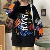 Letter Graffiti Loose Men Sweatshirts Fashion Korean Clothing Designer Brand Male Hoodies Spring Autumn Pullovers aidase-shop