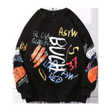 Letter Graffiti Loose Men Sweatshirts Fashion Korean Clothing Designer Brand Male Hoodies Spring Autumn Pullovers aidase-shop