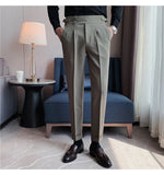 High Quality Business Casual Draped High-waist Trousers Men Solid Color Formal Pants Male Formal Office Social Suit Pants