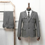 171.54  133.94Aidase Men's Tuxedo Double Breasted Tweed Suits Grey Wedding Groomsmen Business Prom Dress For Men's Formal Dress Wedding Suits aidase-shop