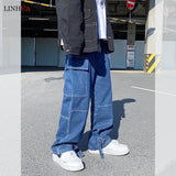 Aidase  Men Wide Leg Jeans Mens Spring cargo pants Hip Hop Streetwear New Loose Straight Baggy Denim Pants Male work jeans