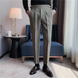 High Quality Business Casual Draped High-waist Trousers Men Solid Color Formal Pants Male Formal Office Social Suit Pants