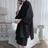 Aidase Korean Style Men's Tracksuit Jacket and Shorts 2 Pcs Set Summer Stripe Male Sports Suit Oversized Clothing Suit Lightweight 5XL aidase-shop