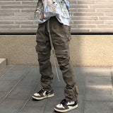 64.35Aidase High Street Multi-pocket Drawstring Overalls Mens Straight Vibe Style Oversize Casual Cargo Pants Hip Hop Loose Baggy Trousers aidase-shop