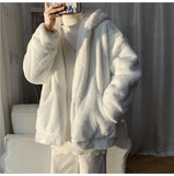 Aidase Winter Oversized White Faux Fur Coat Men with Hood Long Sleeve Zipper Casual Loose Fluffy Jacket for Men Style aidase-shop