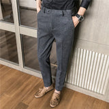 Autumn/Winter New Gray Woolen Pants Men Fashion Casual Sanded Trousers Size 28-36 Slim Suit Pantalon for Men aidase-shop