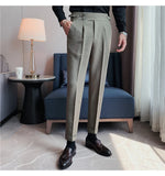 High Quality Business Casual Draped High-waist Trousers Men Solid Color Formal Pants Male Formal Office Social Suit Pants