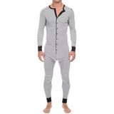 Aidase Autumn Clothing Men's Skinny One-Piece Pajamas Set Casual Striped O Neck Long-Sleeved Wholesale Romper Cotton Jumpsuit 2025 New aidase-shop