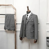 171.54  133.94Aidase Men's Tuxedo Double Breasted Tweed Suits Grey Wedding Groomsmen Business Prom Dress For Men's Formal Dress Wedding Suits aidase-shop