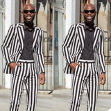 Aidase Fashion Men Suits 2 Piece White And Black Stripe Custom Made Coat+Jacket Fit Slim Casual Suits For Best Man aidase-shop