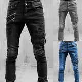 Men Jeans Drawstring High Waist Desighner Jean Pants Autumn Mens Clothing Biker Straight Denim Washed Hole Pant Trousers Black aidase-shop