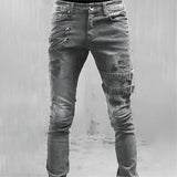 Men Jeans Drawstring High Waist Desighner Jean Pants Autumn Mens Clothing Biker Straight Denim Washed Hole Pant Trousers Black aidase-shop