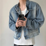 Aidase Men's Washed Denim Jackets Vintage Casual Short Jean Coat Retro Gradient Cardigan Spring Autumn New Cropped Outwear Streetwear aidase-shop