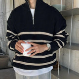 Aidase Men's Clothing Business Zip-up Knit Sweater Male Coat Zipper Striped Jacket Collared Pullovers Cheap T Shirt Korean Fashion Neck aidase-shop