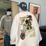 Aidase Autumn Rose Floral Print Sweatshirt Vintage West Coast Round Neck Pullover Top Loose Casual Hiphop Men Women Clothing aidase-shop