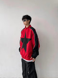 Aidase Retro Bomber Jacket Men Women Five-pointed Star Patchwork High Street Varsity Coats Oversized Harajuku Y2k Sport Outwear Autumn aidase-shop