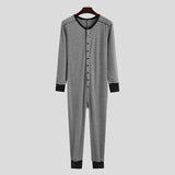 Aidase Autumn Clothing Men's Skinny One-Piece Pajamas Set Casual Striped O Neck Long-Sleeved Wholesale Romper Cotton Jumpsuit 2025 New aidase-shop