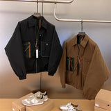 Men's Cargo Lapel Jacket Spring New Korean Streetwear Big Pocket Slim Fit Top High Street Casual Color Matching Coat aidase-shop