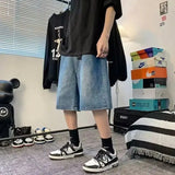 Aidase Men Y2k Casual Sports Denim Shorts 2024 Spring Summer New Genderless Streetwear Simple Solid Color Loose Jeans with Belt Unisex aidase-shop