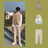 Aidase Autumn Sweater Vest Suits Men's Elegant Casual Set Handsome New Long Sleeve Shirt  V-neck Vet Khaki Trousers 3pcs/2pcs Set aidase-shop