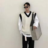 Aidase Korean Sweater Vest Men's Fashion Knitwear Solid Color Casual V-neck Knitted Pullover Men Loose Knitting Sweaters Clothes aidase-shop