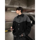 52.87Aidase Korean Retro Contrasting Color Spliced Cardigan Jacket for Men and Women Autumn and Winter New Loose Knit Sweater Harajuku aidase-shop