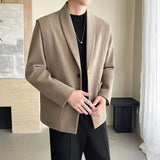 AIDASE  -  Men Autumn Winter Loose Casual Thicken Quilted Woolen Blazers Suit Jacket Office Man Business Retro Suit Coat Blazer Outerwear aidase-shop