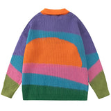 Fashion Sweater Men Color Block Patchwork Loose Knitted Sweaters Streetwear Y2K Pullover Casual Jumper