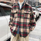 Aidase Thick Plaid Woolen Coat Men Warm Oversized Retro Thickened Woolen Jacket Mens Streetwear Korean Loose Short Woolen Coat Men aidase-shop