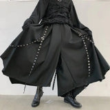 Aidase Men Ribbon Dark Black Wide Leg Pants Male Women Japan Streetwear Punk Gothic Harem Trousers Kimono Skirt Pants aidase-shop