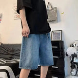 Aidase Men Y2k Casual Sports Denim Shorts 2024 Spring Summer New Genderless Streetwear Simple Solid Color Loose Jeans with Belt Unisex aidase-shop