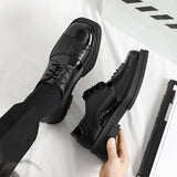 56.66Aidase Men Genuine Leather Derby Shoes Vintage Square Toe Male Lace Up Platform Dress Shoes Black Business Footwear Wedding Shoes aidase-shop