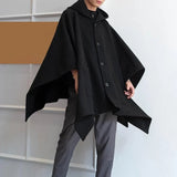 Aidase Men Dark Style Mid-Length Casual Hooded Cape Autumn And Winter Genderless Fashion Retro Loose Solid Color Shawl Cape Unisex aidase-shop