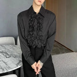 Aidase Men Palace Style Ruffled Long-Sleeved Shirt 2024 New Genderless Medieval Pleated Loose Retro Solid Color Stage Clothing Unisex aidase-shop