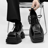 Aidase Men's Japan Karajuku Korean Style Fashion Glossy Streetwear Thick Platform Casual Black Leather Shoes Lace Up Sneakers Shoes aidase-shop