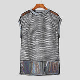 Aidase  Fashion Men Tank Tops Mesh Patchwork Transparent O-neck Sleeveless Casual Vests  Streetwear Sexy Men Clothing 5XL 7 aidase-shop