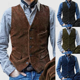 Aidase Corduroy Vest Jacket Men 2024 Spring Fashion Solid Color Single Breasted V Neck Waistcoats For Men Casual Sleeveless Vest Coats aidase-shop