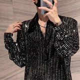 Aidase Mens Y2k Sequin Shoulder Pad Jacket Nightclub Personality Temperament Fashion Youth Long-Sleeve Performance Costumes 2024 Summer aidase-shop