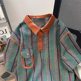 Aidase 2024 New Summer Hong Kong Style Niche Trendy Brand Casual Loose Oversized Lapel Contrasting Stripes Short Sleeved Polo Shirt Top aidase-shop