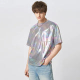 Aidase  Men T Shirt Shiny O-neck Short Sleeve Streetwear Loose Fashion Camisetas Summer Pockets Party Casual Tee Tops S-5XL aidase-shop