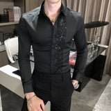 Aidase Sequin Wedding Dress Shirt Korean Men Clothes 4xl Black White Mens Lace Shirt Long Sleeve Slim Fit Social Dress Shirt aidase-shop