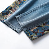 New Men's Jeans Baggy Bear Printed Wide Leg Pants Men's Hip Hop Street Loose Denim Pants Elastic Waist Lace Up Casual Pants aidase-shop