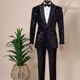 Aidase Shining Sequins Men Suits Tuxedo Slim Fit Notched Lapel One Button Blazer with Pants 2 Pcs Tailored Groom Wedding Party Jacket aidase-shop