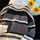 Aidase Autumn and Winter Sweaters Men and Women Japanese Striped Round Neck Knitwear Lazy and Loose Couple Hip-hop Casual Top Harajuku aidase-shop