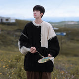 Knitted Sweater Men Pullover Oversize Sweaters Male Winter Harajuku Casual Streetwear Patchwork Autumn Hip Hop Spliced aidase-shop