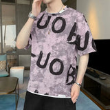 Aidase Fashion O-Neck Printed Spliced Fake Two Pieces T-Shirt Men's Clothing Spring New Casual Pullovers Loose Korean Tee Shirt