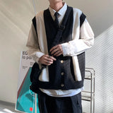 Aidase Vintage Sweater Vest Men Knitted Patchwork Sleeveless V-neck Teens Outwear Preppy Cool Ulzzang Casual Mens Clothes Fashion Daily aidase-shop